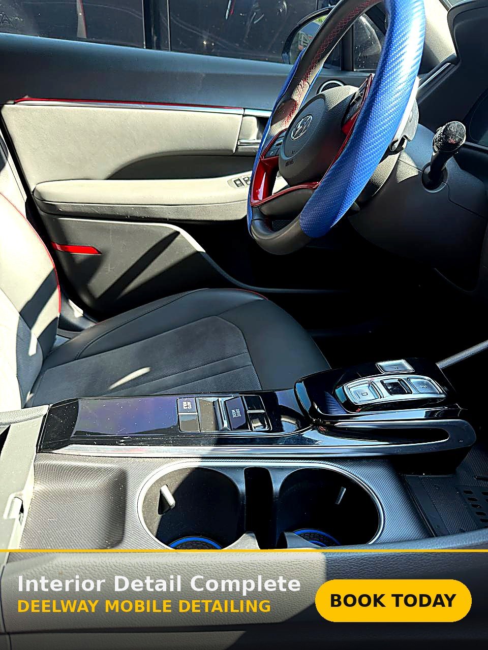 A vehicle dashboard detailed by the Nexo Cleaning Services mobile detailing team