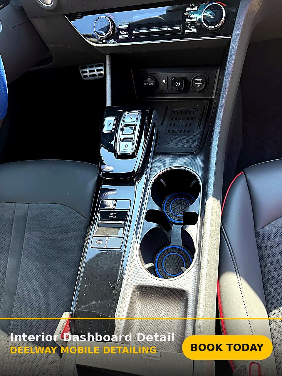 A vehicle dashboard detailed by the Nexo Cleaning Services mobile detailing team