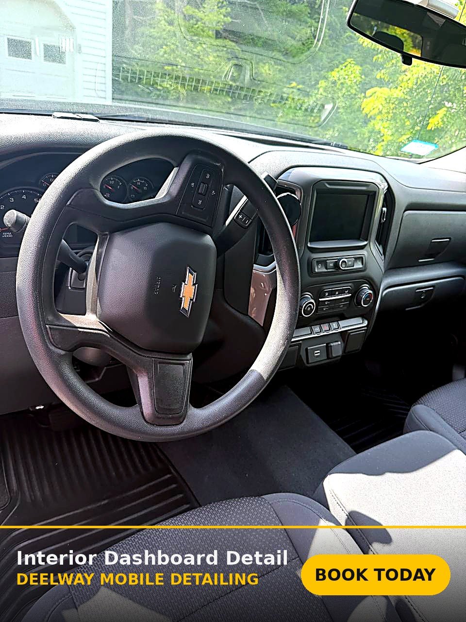 A vehicle dashboard detailed by the Nexo Cleaning Services mobile detailing team